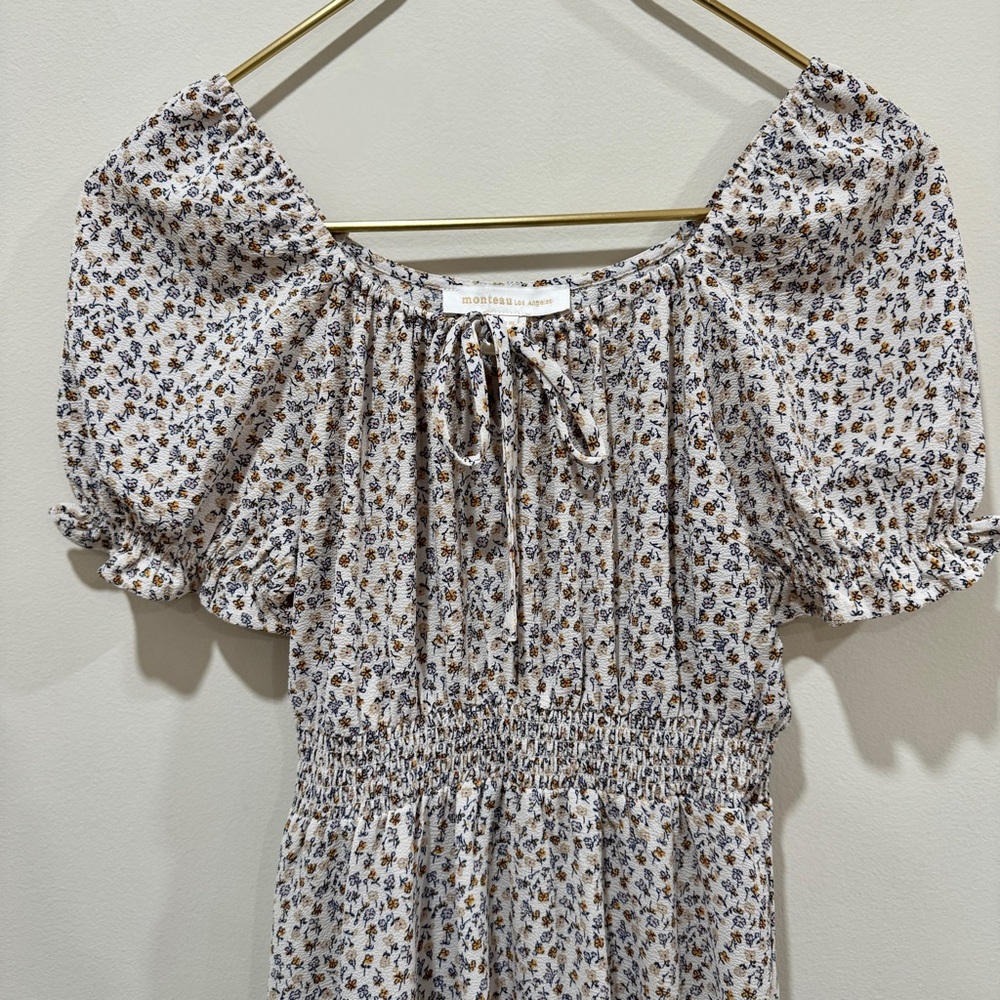 Monteau Floral Feminine Puff Sleeve Dress Size S Cottagecore Milkmaid Peasant - Picture 6 of 10